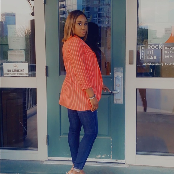 Women’s Pinstriped Open Front Blazer - Picture 2 of 3